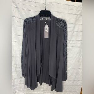 Daniel Rainn Earl Grey Cardigan with Lace Detail Size Large NWT